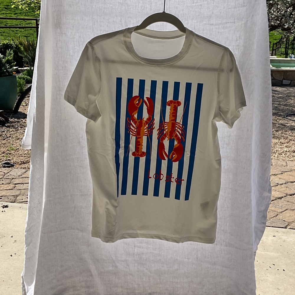 Graphic Lobster Stripe Tee - Cream with Blue & Red Print